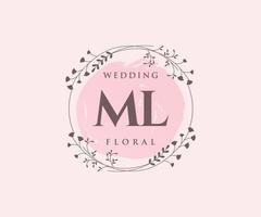 ml plantilla de logotipos de monograma de boda con letras iniciales, plantillas florales y minimalistas modernas dibujadas a mano para tarjetas de invitación, guardar la fecha, identidad elegante. vector