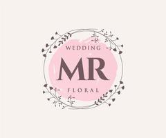 MR Initials letter Wedding monogram logos template, hand drawn modern minimalistic and floral templates for Invitation cards, Save the Date, elegant identity. vector