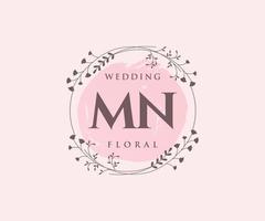 MN Initials letter Wedding monogram logos template, hand drawn modern minimalistic and floral templates for Invitation cards, Save the Date, elegant identity. vector