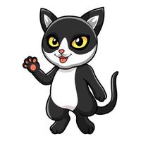 dibujos animados lindo gato humo negro agitando la mano vector