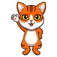 Cute orange tabby cat cartoon waving hand vector