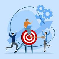 Concept Teamwork, common goals Business team carrying big arrows to goal. Metaphor for a common cause. Leader leading team towards common goal concept. modern illustration modern illustration vector