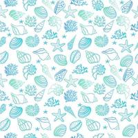 Beach Seashell Pattern. Vector seamless pattern with seashells doodle style.