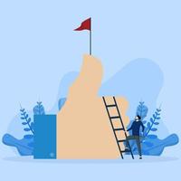 businessman going up ladder to achieve thumbs up achievement, Successful journey to get positive feedback, employee or customer satisfaction concept, high performance evaluation or review, good job. vector