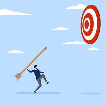 Concept Aim for big goal, businessman throw big dart aim to hit bullseye dart board, challenge to reach target, success or accuracy, ambition to reach target business concept. vector