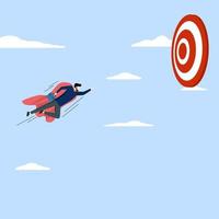 Goal Achievement Concept, businessman superhero flying fast through business target, challenge or mission to win and achieve success target, leadership, motivation and skill to reach work goal concept vector