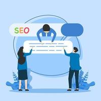 concepto seo, hombre de negocios que ayuda a optimizar la URL del sitio web para buscar en la clasificación de la barra 1, optimización de motores de búsqueda para ayudar al sitio web a lograr la clasificación más alta, promoción del sitio web o concepto de comunicación. vector