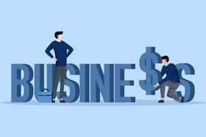 Businessman with word business, Investor run business, Money and profit growth. concept of cooperation in business, business partner or relation. vector