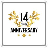 14th anniversary logo, luxurious golden and black color vector design celebration.