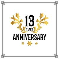 13th anniversary logo, luxurious golden and black color vector design celebration.