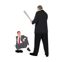 Boss hammer looking at a nail employee. Employee is afraid of their boss with a baton or Bar. Flat vector illustration isolated on white background