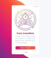 fast money transfers banner with line icon vector