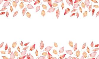 Botanical vector frame. Watercolor Hand painted red leaves branches on white background.