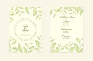 Herbal minimalistic vector frame. Hand painted branches on white background. Greenery wedding invitation. Watercolor style.