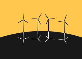 white wind mill turbines, yellow sky, minimalistic art background, vector