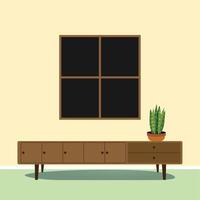 Furniture in front of window, minimalistic wallpaper, vector