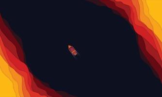 barco dentro de una zona de montaña roja en un río, papel tapiz mínimo, diseño simple vector