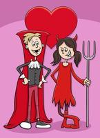 valentine card with cartoon couple in love vector