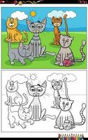 cartoon cats animal characters group coloring page vector