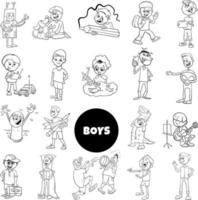 cartoon teen and elementary age boys set coloring book vector