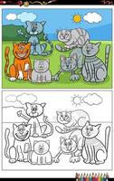 cartoon cats and kittens animal characters coloring page vector