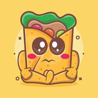 cute burrito food character mascot with sad expression isolated cartoon in flat style design vector