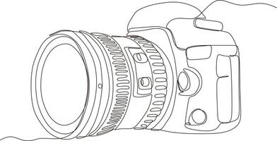 Black and white one line camera design. DSLR camera digital vector with single continuous line drawing in linear minimalism style. Photographic equipment concept isolated on background vector design i