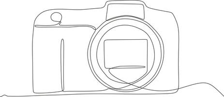 Black and white one line camera design. DSLR camera digital vector with single continuous line drawing in linear minimalism style. Photographic equipment concept isolated on background vector design i