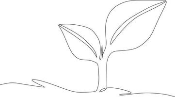 línea continua de vector de brote que crece el logotipo de plantación y agricultura