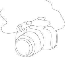 diseño de cámara de una línea en blanco y negro. vector digital de cámara dslr con dibujo de una sola línea continua en estilo minimalista lineal. concepto de equipo fotográfico aislado en el diseño de vectores de fondo i