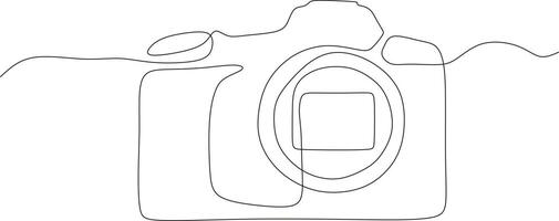 Black and white one line camera design. DSLR camera digital vector with single continuous line drawing in linear minimalism style. Photographic equipment concept isolated on background vector design i