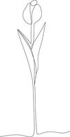 Tulip flower black and white continuous line drawing. One line art. Vector illustration