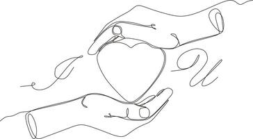 Heart. Continuous line art drawing. Hand drawn vector illustration in black and white continuous lines. Line art decorative design