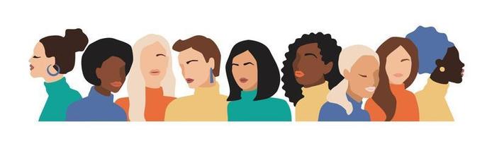 Isolated vector illustration of abstract women with different skin colors. Struggle for freedom, independence, equality. Concept for International Womens Day and other use