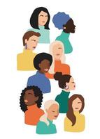 Isolated vector illustration of abstract women with different skin colors. Struggle for freedom, independence, equality. Concept for International Womens Day and other use