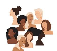 Isolated vector illustration of abstract women with different skin colors. Struggle for freedom, independence, equality. Concept for International Womens Day and other use