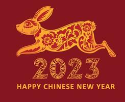 feliz año nuevo chino 2023 año del conejo ilustración vectorial abstracta amarilla con fondo rojo vector