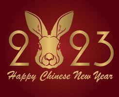 Happy Chinese new year 2023 year of the rabbit Gold Abstract Design Vector Illustration With Red Background