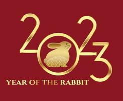 Happy Chinese new year 2023 year of the rabbit Gold Abstract Vector Illustration With Red Background