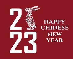 feliz año nuevo chino 2023 año del conejo ilustración vectorial abstracta blanca con fondo rojo vector