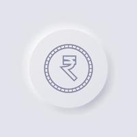 Indian rupee currency symbol coin icon, White Neumorphism soft UI Design for Web design, Application UI and more, Button, Vector. vector