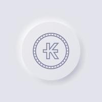 Lao kip currency symbol coin icon, White Neumorphism soft UI Design for Web design, Application UI and more, Button, Vector. vector