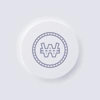 Korean won currency symbol coin icon, White Neumorphism soft UI Design for Web design, Application UI and more, Button, Vector. vector