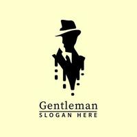 man in a hat and wearing a gentleman suit logo icon vector