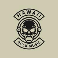 Hawaii rock music festival badge skull vector for logo icon