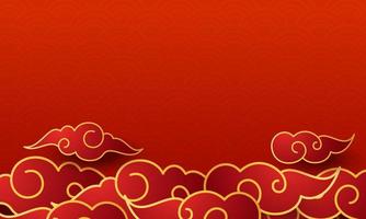 Chinese new year background template Illustrations with red pattern and clouds vector