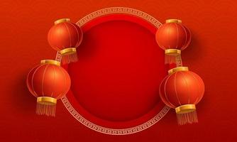 Chinese new year background template Illustrations with red pattern and chinese ornament with red lantern vector