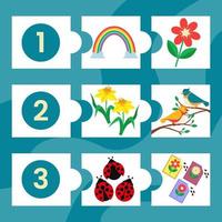 Mini puzzle game for kids. Spring game board for children vector