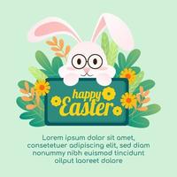 feliz tarjeta de felicitación de Pascua. ilustración de vector de conejito para pascua.