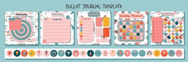 5 page of planner with simple design,Printable habit tracker with colorful, cute, and simple patterns, for daily use. vector